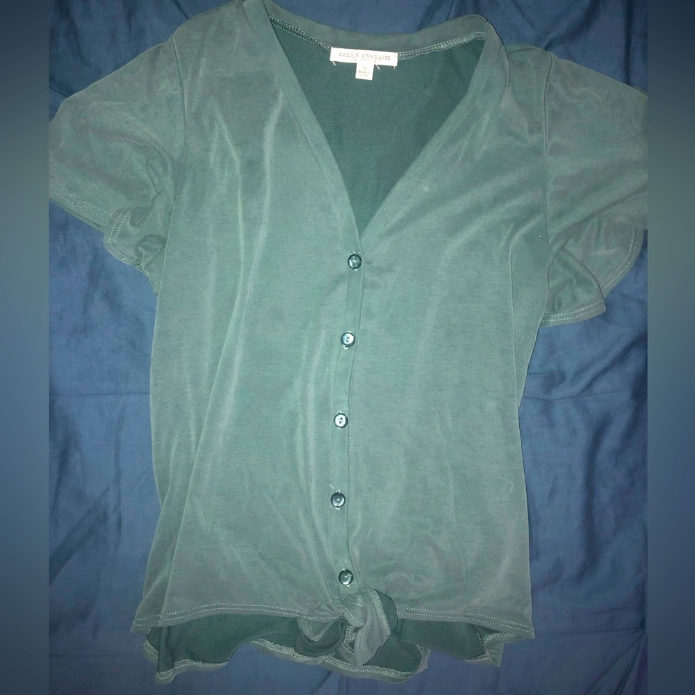 Green Envelope Blouse with Tie Front